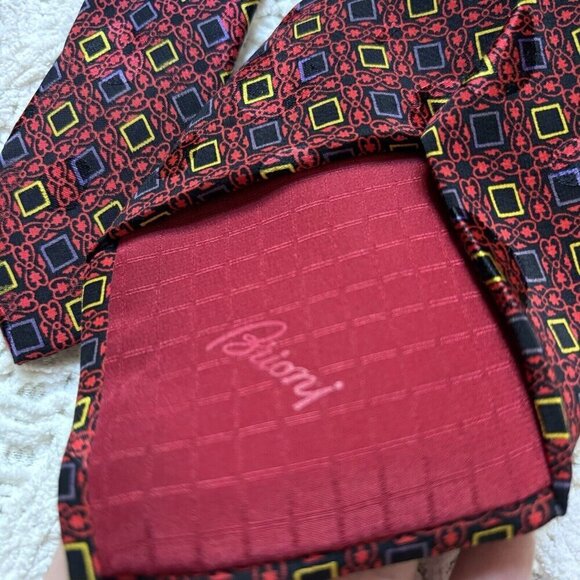 Brioni Men's Red Colorful Geometric Silk Neck Tie - Picture 4 of 4